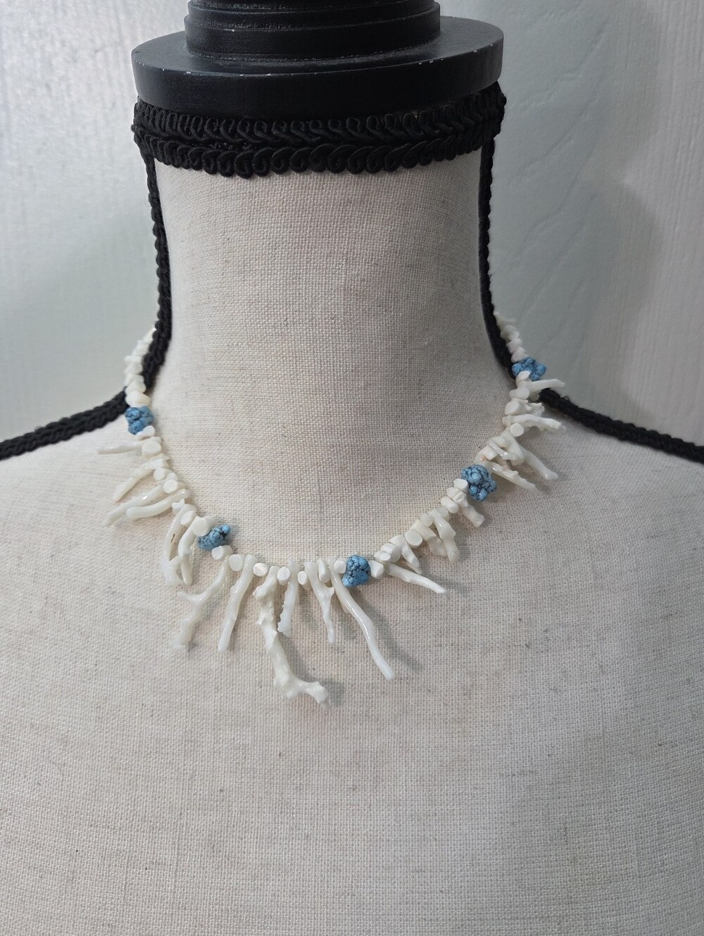 vintage white branch stick coral with tourqoise nuggets nautical coastal boho